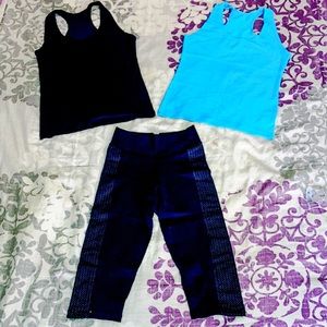 BIABRAZIL 🇧🇷 Compression Capri Leggings + Matching Stretchy Mesh Tops Bundle